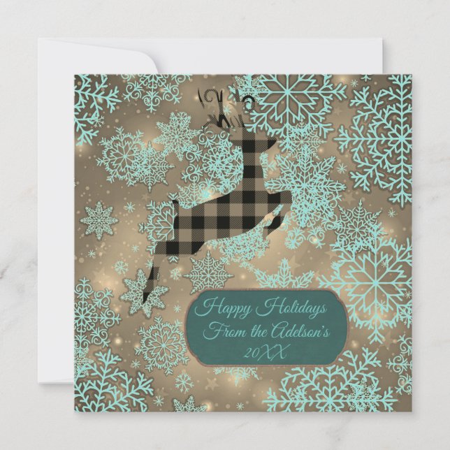 Buffalo Plaid Reindeer Snowflakes Flat Card (Front)