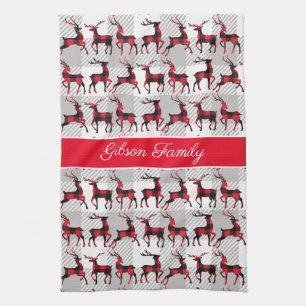 Buffalo Plaid Reindeers on Grey Buffalo Plaid Kitchen Towel