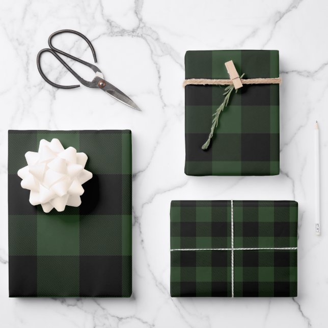 Buffalo Plaid Rob Roy Check Green Plaid Pattern Wrapping Paper Sheet (Front)