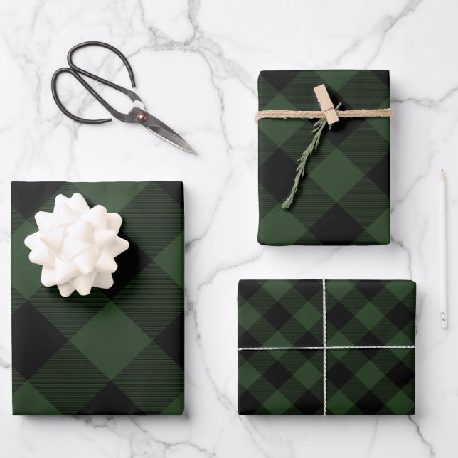 Buffalo Plaid Rob Roy Check Green Plaid Pattern Wrapping Paper Sheet (Front)