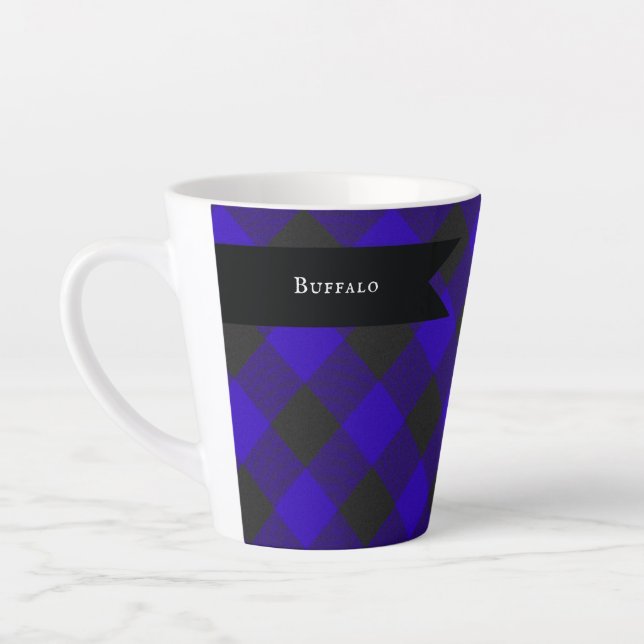 Buffalo Plaid Royal Blue Check Latte Mug (Left)