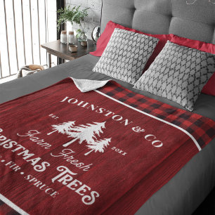 Buffalo Plaid Rustic Christmas Tree Farm  Sherpa Blanket