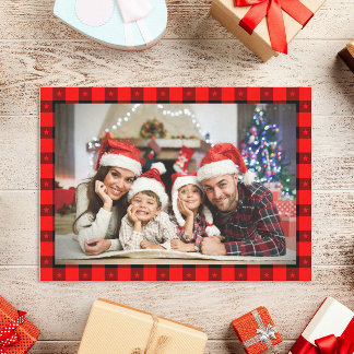  Buffalo Plaid Rustic Personalized Photo Christmas Holiday Card