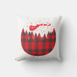 Buffalo Plaid Santa and Sleigh Throw Pillow