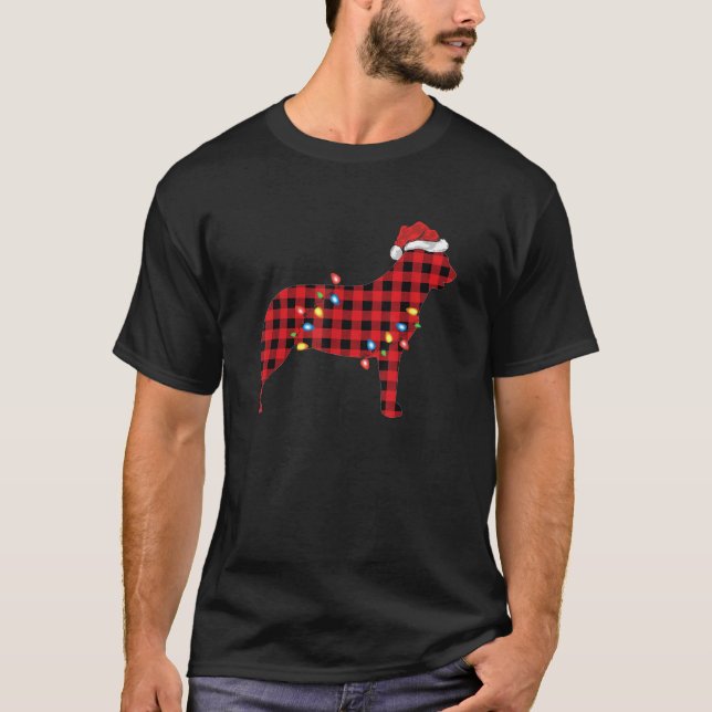 Buffalo Plaid Santa Australian Cattle Dog Christma T-Shirt (Front)
