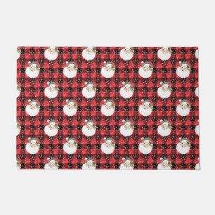 Buffalo Plaid Santa with Snowflakes & Stars Doormat