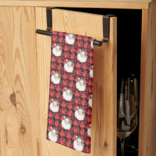 Buffalo Plaid Santa with Snowflakes & Stars Kitchen Towel