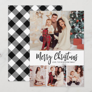 Buffalo Plaid Simple 4 Photo Collage Christmas Holiday Card