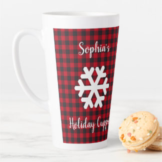 Buffalo Plaid Snowflake Holiday Latte Mug - Custom