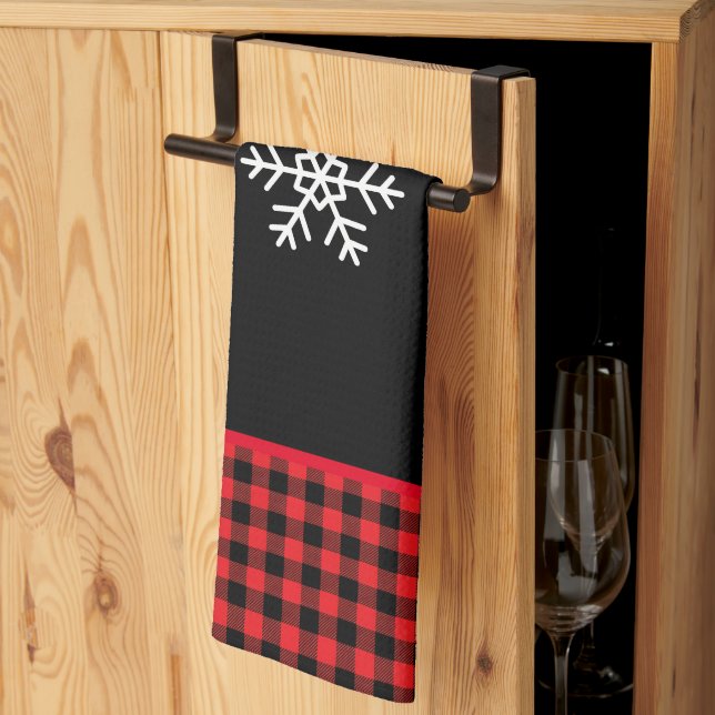 Buffalo Plaid Snowflake Kitchen Towel (Thirds Fold)