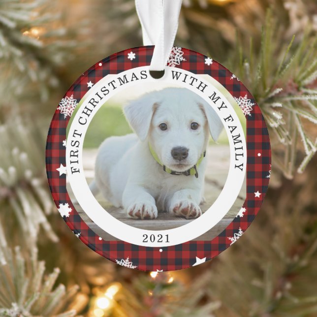 Buffalo Plaid Snowflake Première photo de Noël (Arbre)