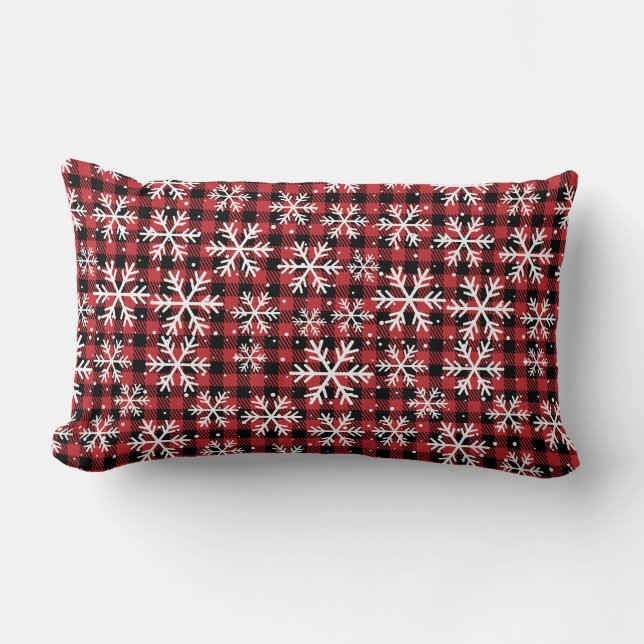 Buffalo Plaid Snowflake Winter Pattern Lumbar Pillow (Front)