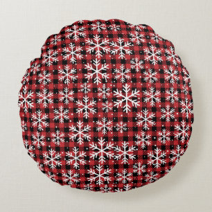 Buffalo Plaid Snowflake Winter Pattern Round Pillow