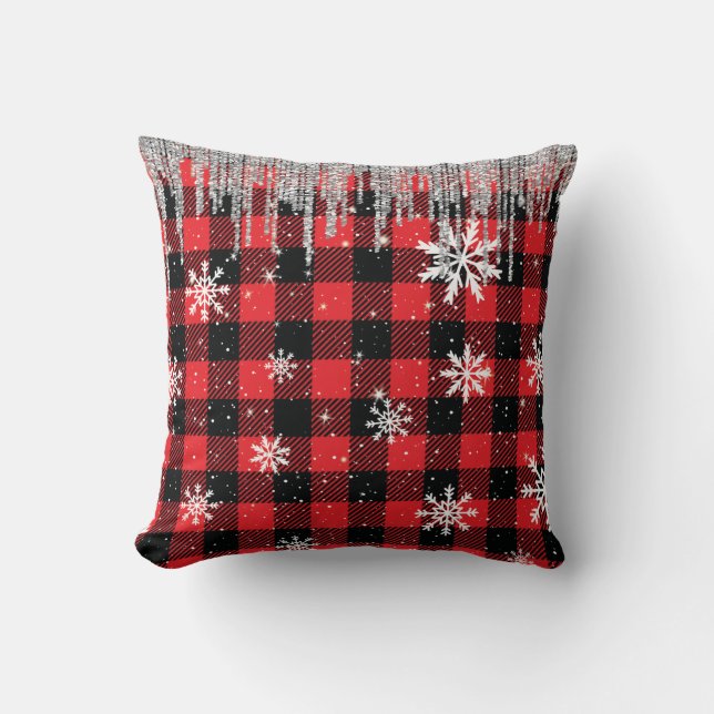 Buffalo Plaid & Snowflakes Throw Pillow (Front)
