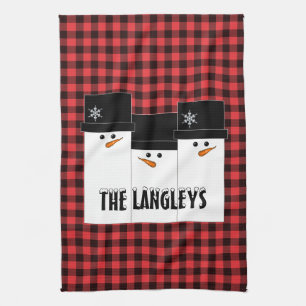 Buffalo Plaid Snowman Christmas Kitchen Towel