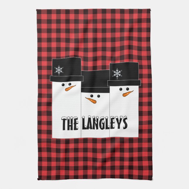 Buffalo Plaid Snowman serviette de cuisine de Noël (Vertical)
