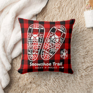 Buffalo Plaid Snowshoes Rustic Cabin Decor Throw Pillow