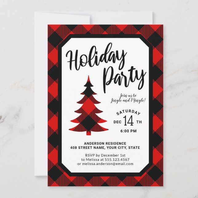 Buffalo Plaid Tree Fête Invitation (Devant)