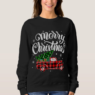 Buffalo Plaid Truck Wagon Christmas Tree Car Xmas Sweatshirt