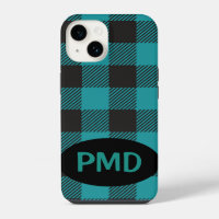 Buffalo Plaid Turquoise Teal Blue Black Monogram