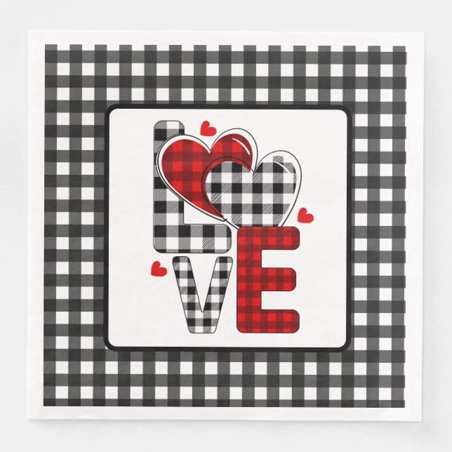 Buffalo Plaid Valentines Love Napkin (Front)