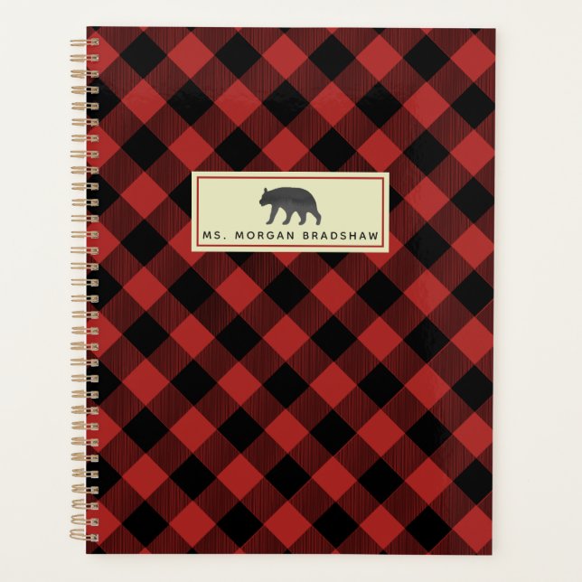 Buffalo Plaid Watercolor Bear Personalized Planner (Front)