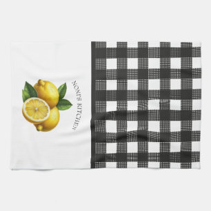 Buffalo Plaid Watercolor Lemon Kitchen Towel