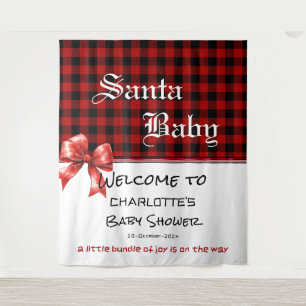Buffalo Plaid Watercolor Red Bow Baby Shower Tapestry