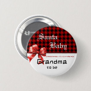 Buffalo Plaid Watercolor Red Bow Grandma-to-be 2 Inch Round Button