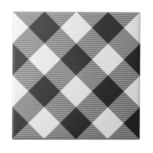Buffalo Plaid White Tartan Plaid Pattern Diagonal Tile