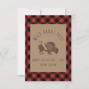 Buffalo Plaid Wild About You Photo Valentine Card