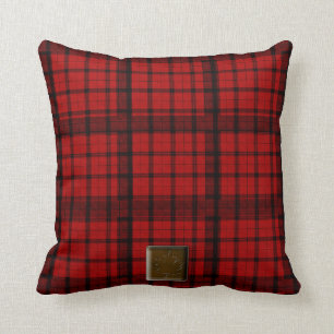 Buffalo Plaid with Maple Leaf Button American MoJo Throw Pillow
