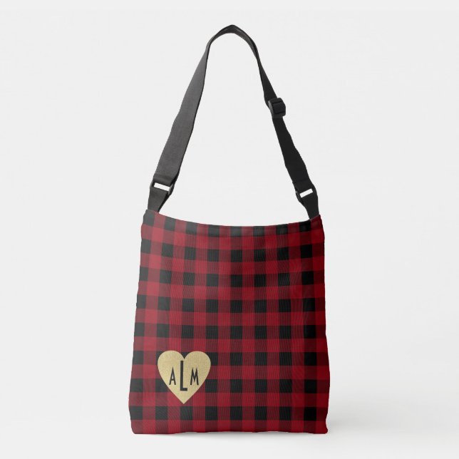 Buffalo Plaid with Monogram Heart Crossbody Bag (Front)