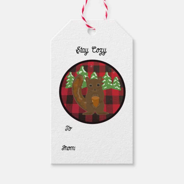 Buffalo Plaid Woodland Animal Gift Tags (Front)