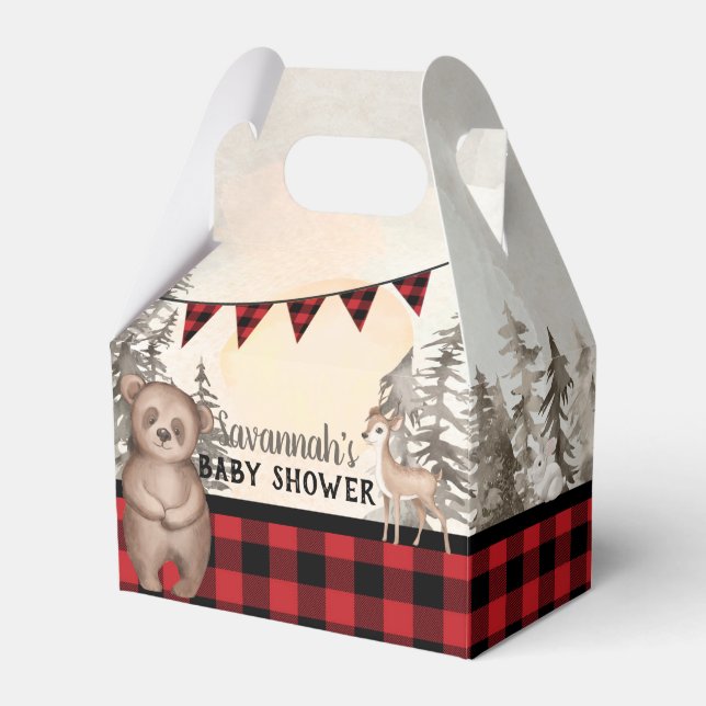 Buffalo Plaid woodland animals Baby Shower Favor Box (Front Side)