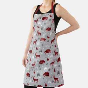 Buffalo Plaid Woodland Animals Pattern Apron