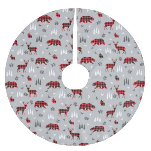 Buffalo Plaid Woodland Animals Pattern Brushed Polyester Tree Skirt
