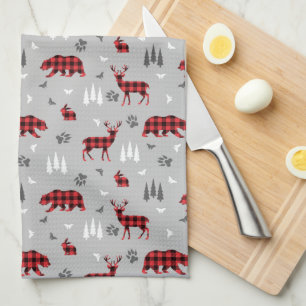 Buffalo Plaid Woodland Animals Pattern Kitchen Towel