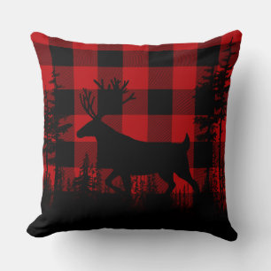 Buffalo Plaid Woodland Pine Forest Stag Throw Pillow