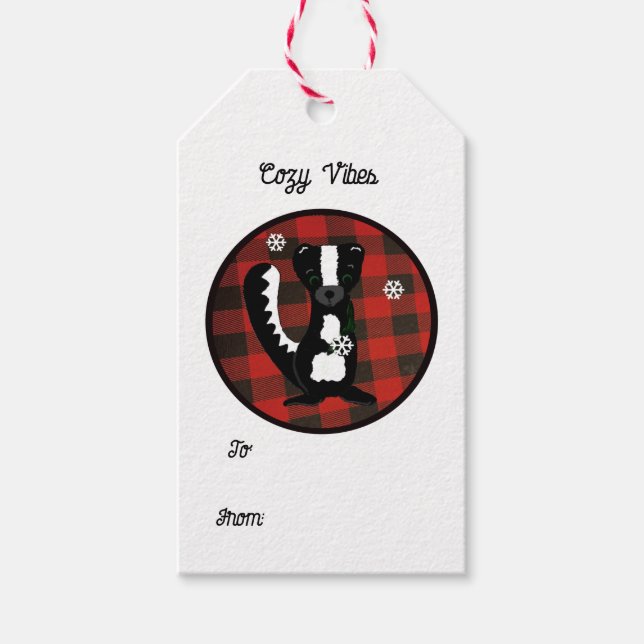 Buffalo Plaid Woodland Skunk Gift Tags (Front)