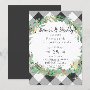 Buffalo Plaid Wreath Gold Bridesmaids Luncheon Invitation