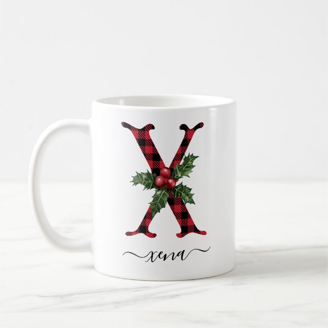 Buffalo Plaid X Monogram Christmas Coffee Mug (Left)