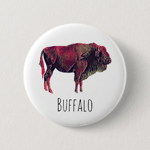 Buffalo Portrait Design For Bison or Wisent Animal 2 Inch Round Button