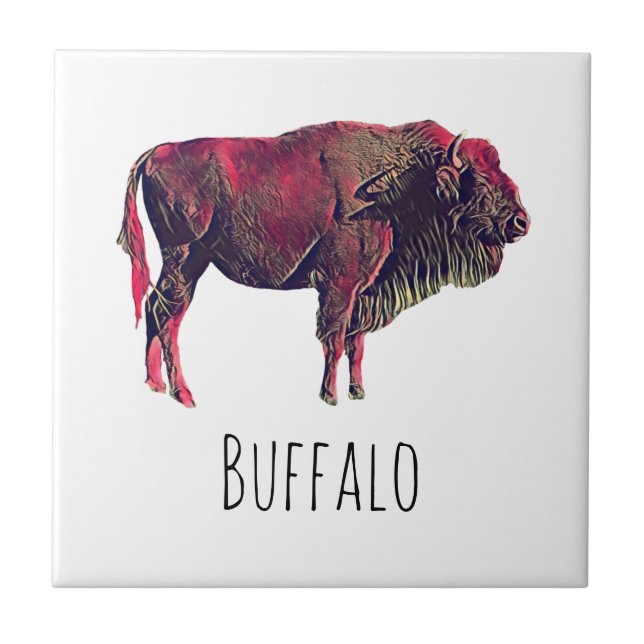 Buffalo Portrait Design For Bison or Wisent Animal Tile (Front)
