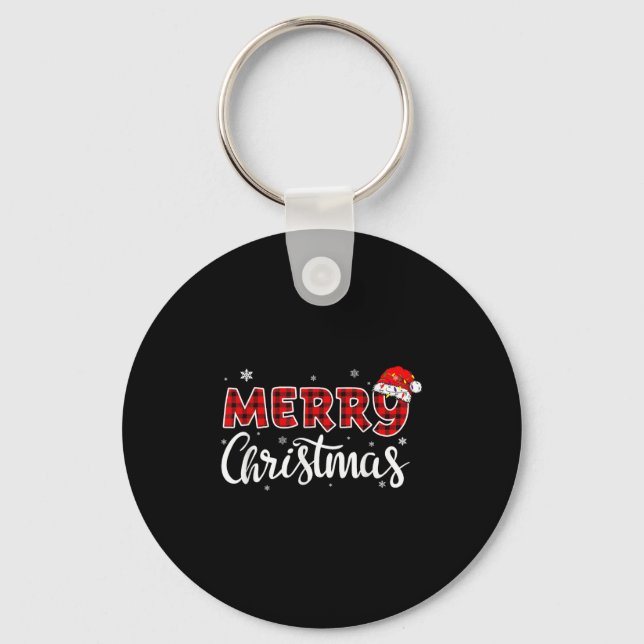 Buffalo Red And Black Plaid For Men Women Merry Ch Keychain (Front)