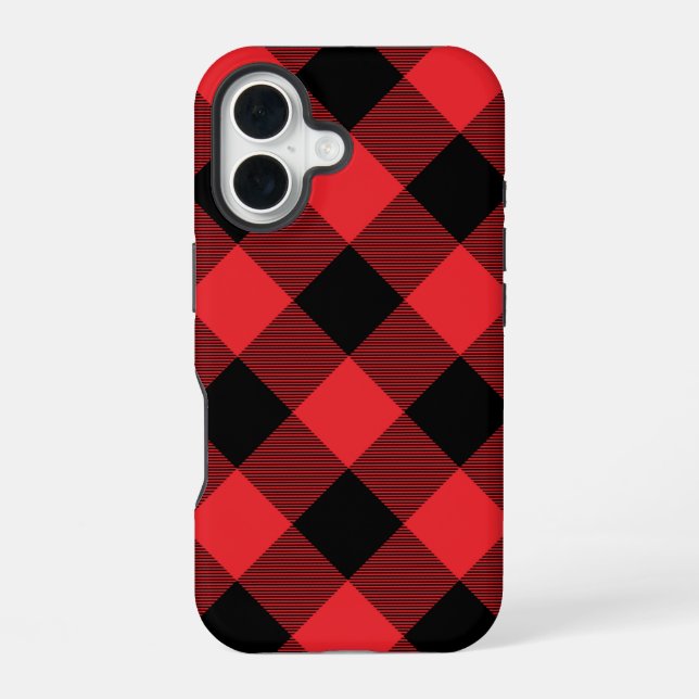Buffalo Red Black Plaid Check iPhone 16 Case (Back)