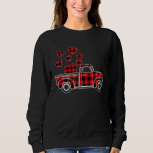 Buffalo Red Plaid Hearts Pickup Truck Happy Valent Sweatshirt