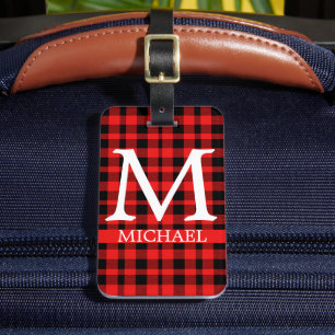 Buffalo Red Plaid Monogram Custom Personalize Luggage Tag