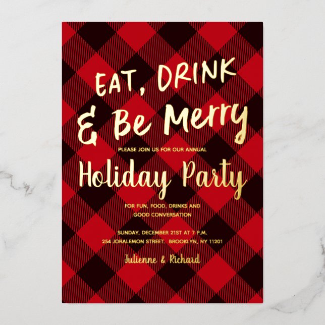 Buffalo Red Plaid Noël Invitation (Recto)