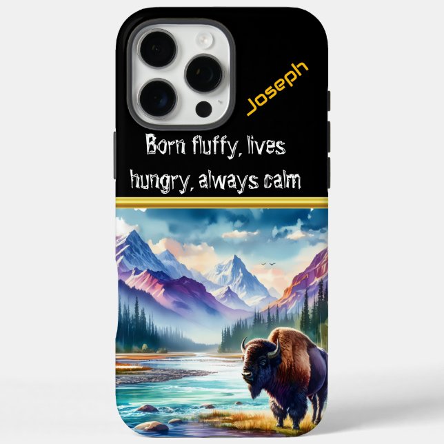 Buffalo Roaming Near a Mountain River at Sunset Case-Mate iPhone Case (Back)
